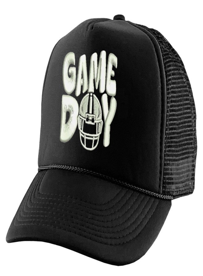 ALLNTRENDS Game Day Hat Football Vibes Sport Fan Trucker Hat Embroidered Mesh Snapback (Black) - Image 1